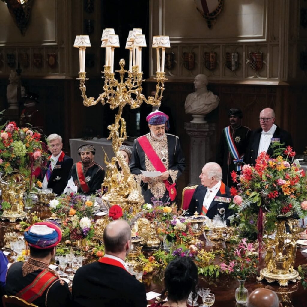 His Majesty Sultan Haitham bin Tarik delivering his speech alongside King Charles III during the State Banquet at Windsor Castle